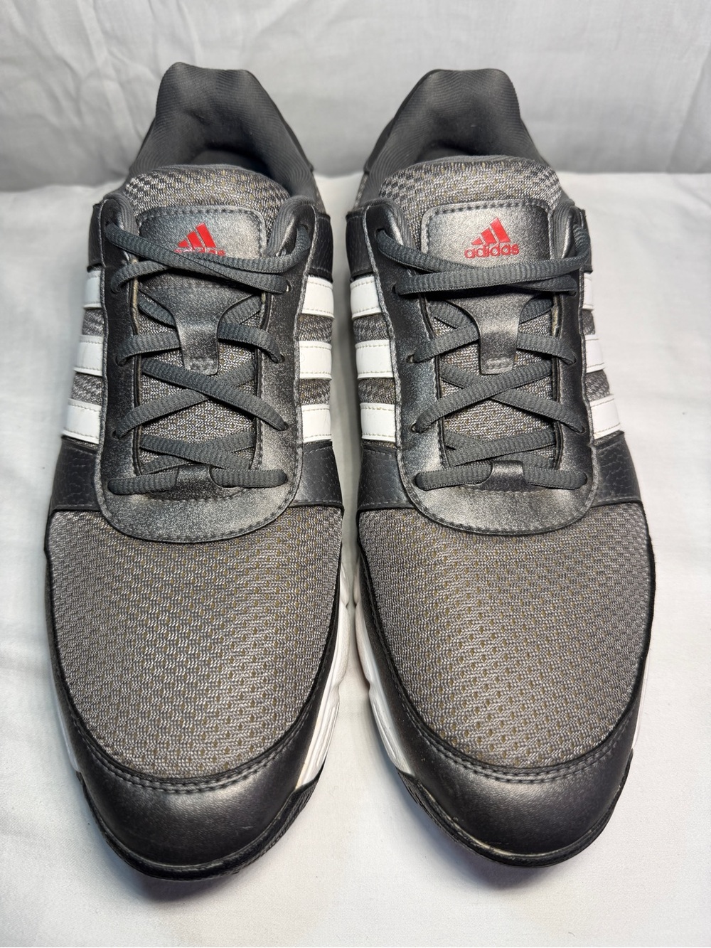 adidas Gray and White Men's Classic Lace-Up Sneakers with Red Logo